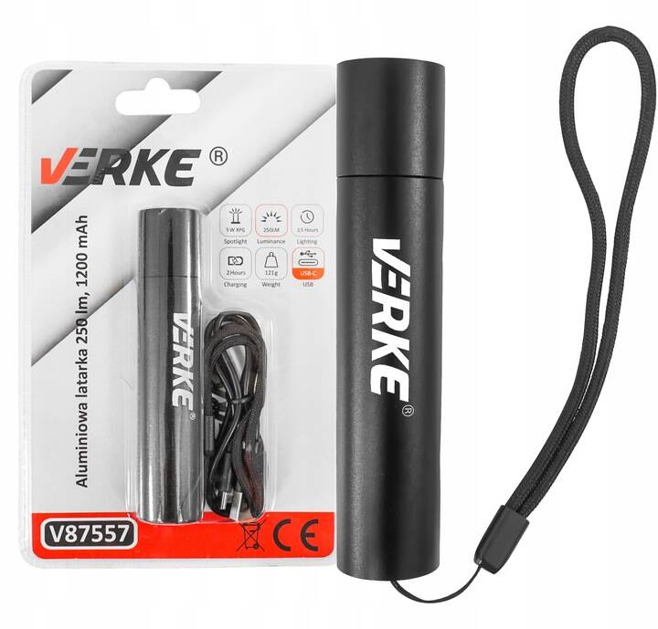 Verke V87557 Latarka aluminiowa 250 lm 1200 mAh