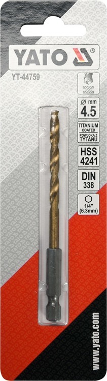 Yato YT-44759 Wiertło do metalu HSS-TIN 4,5mm HEX