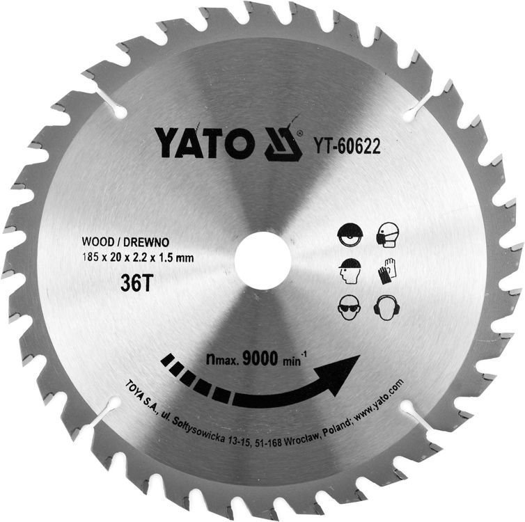 Yato YT-60622 Tarcza widiowa do drewna 185 mm 36 T