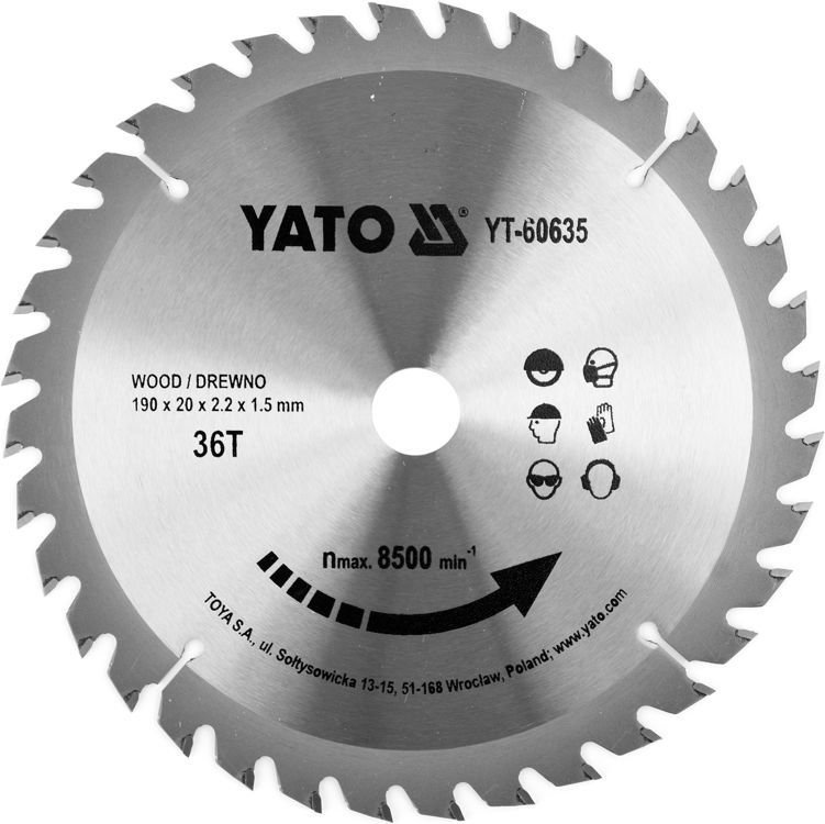 Yato YT-60635 Tarcza widiowa do drewna 190 mm 36 T