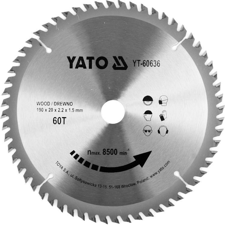 Yato YT-60636 Tarcza widiowa do drewna 190 mm 60 T