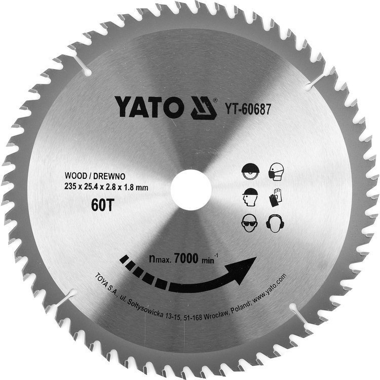 Yato YT-60687 Tarcza widiowa do drewna 235 mm 60 T