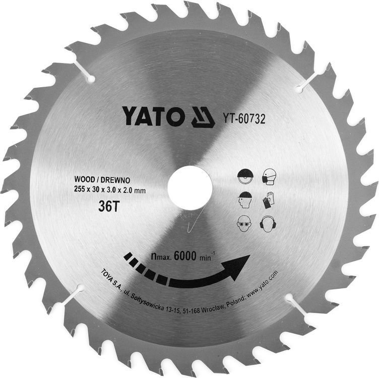 Yato YT-60732 Tarcza widiowa do drewna 255 mm 36 T