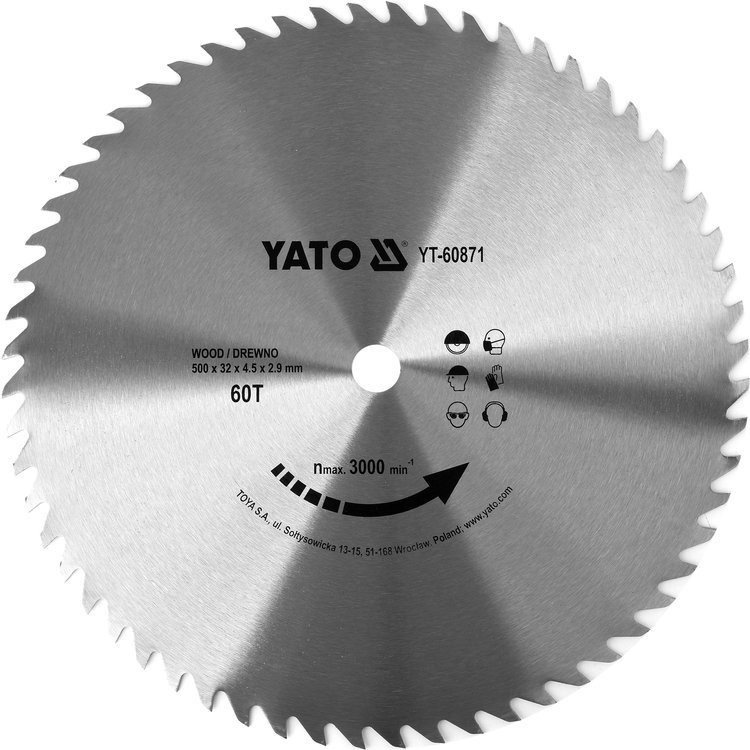 Yato YT-60871 Tarcza do drewna bez widii 500mm 60T