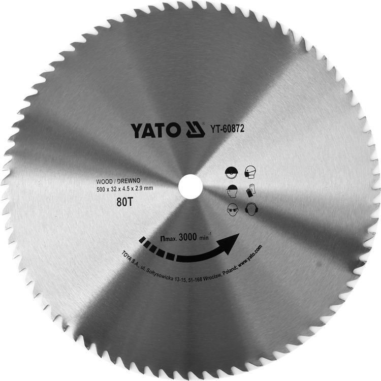 Yato YT-60872 Tarcza do drewna bez widii 500mm 80T